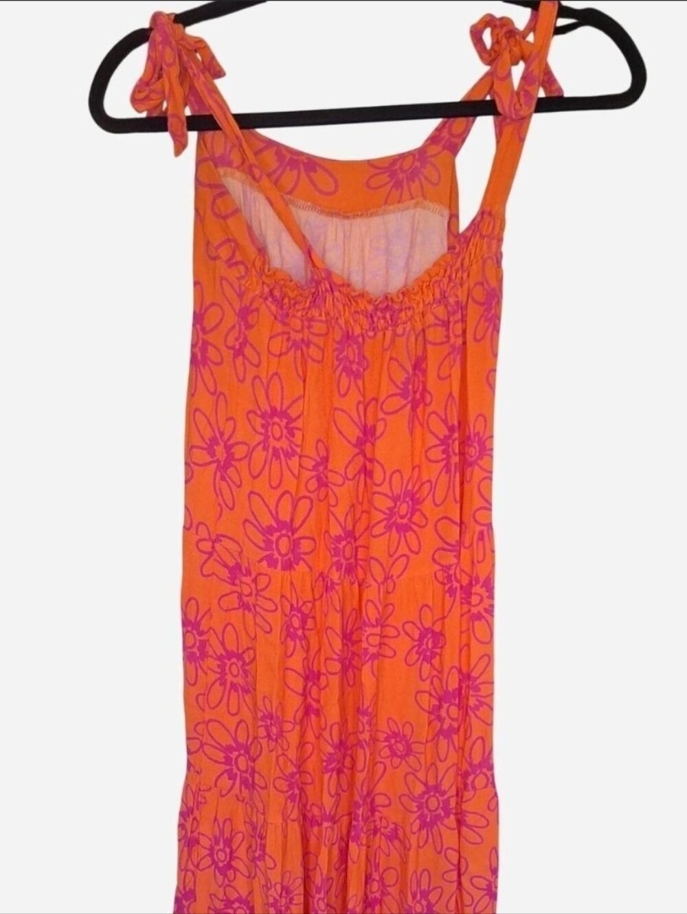 Women's FRNCH Bright Orange & Pink Floral Tie-Shoulder Maxi Dress